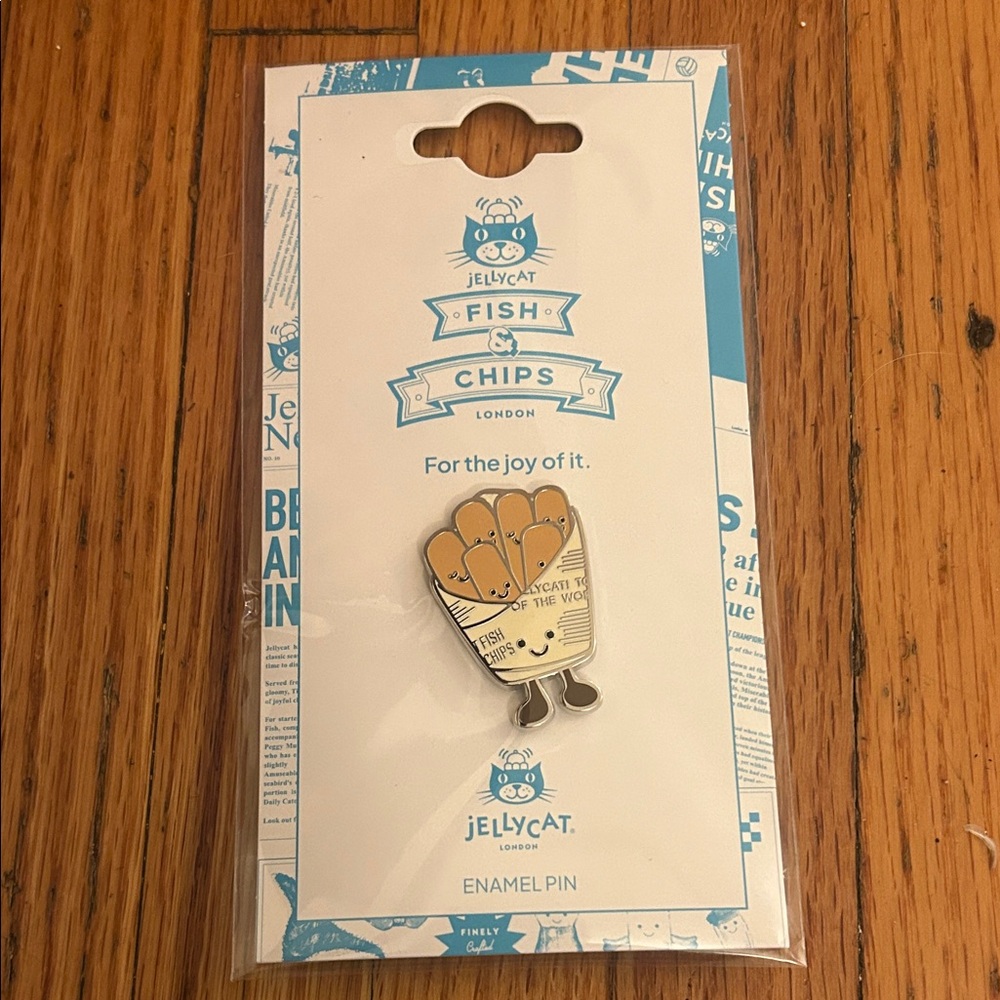 Jellycat Fish and Chips Enamel Pin - Blue and Tan